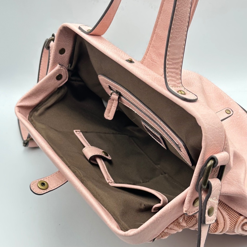 Concept Blush Pink Embossed Floral Satchel Crossbody Bag Retro Cottagecore - Picture 8 of 12